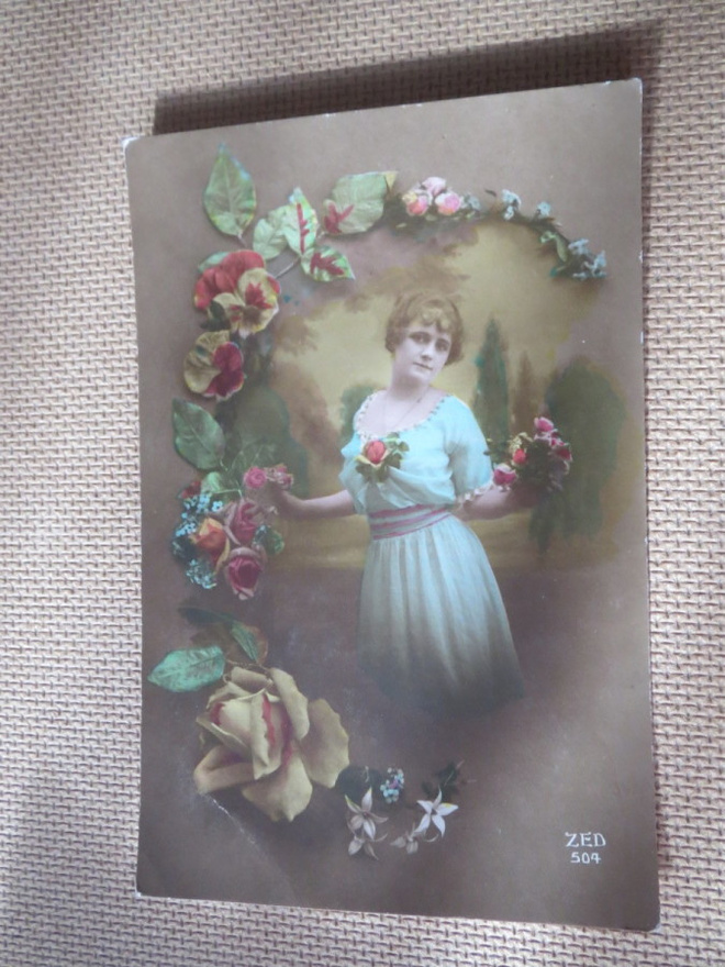 Vintage värivalokuvakortti 1900-luku alku