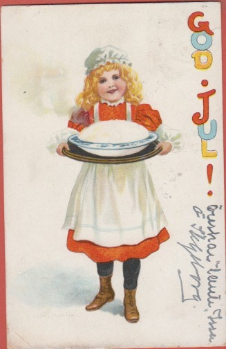 Jenny Nyström Tyttö kantaa puurokuppia