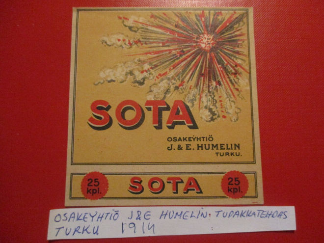 ERITTÄIN HARVINAINEN TUPAKKAETIKETTI SOTA 1914 (ET1)