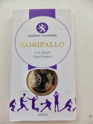 Suomi 5 Euro 2015 Koripallo PROOF Alkup Pakkaus