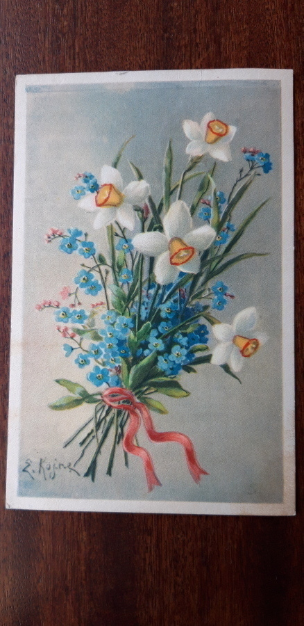 Elena Kojine vanha kukkakortti,  v. 1936