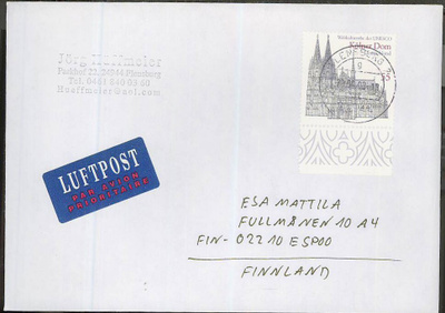 Saksa 2003 Kölner Dom kirje Suomeen