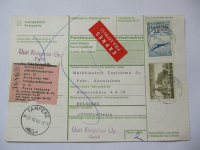 1964 Tampere pikapakettikortti