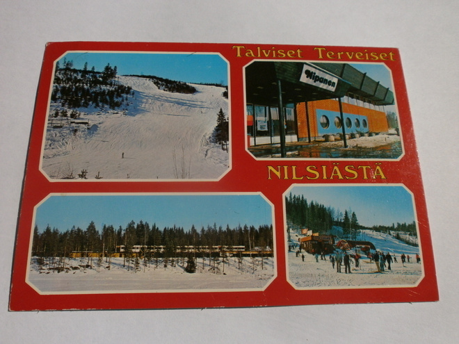 Nilsiä, laskettelukeskus, nelikuvakortti, p. 1989
