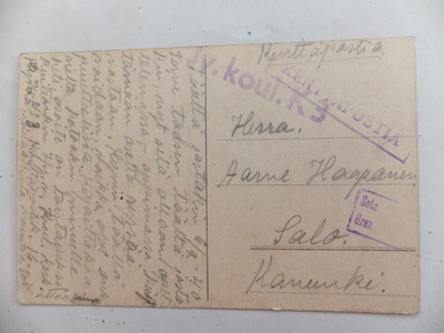 VANHA Kortti Kenttäposti Jv.Koul.K3 Leima 6.2.1940 Talvisota