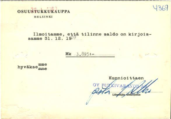 FIRMAKORTTI PUTKIVARASTO OY HELSINKI
