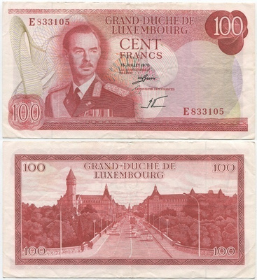 Luxembourg 100 Francs 1970 (P-56) VF+