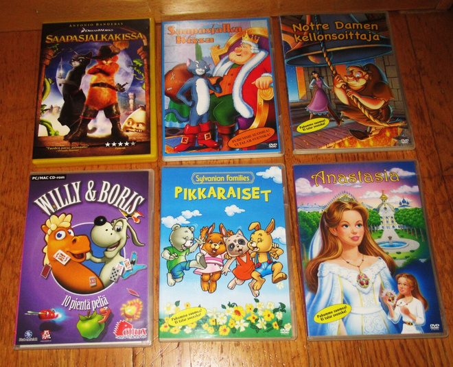 6 kpl:n paketti lasten dvd-elokuvat kerralla.
