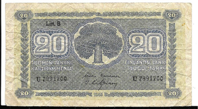 Suomi 20 markkaa 1945, Litt. B
