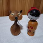 Kokeshi nukke ja puinen kissa veistos vintage RARE - pikkukuva 1