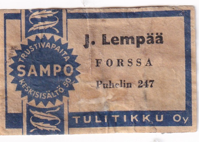 Forssa. J. Lempää , Sampo , Tulitikku oy  b604