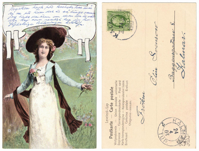 Vanha kortti, nainen, vuodelta 1903