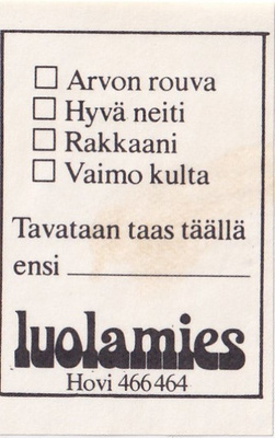 Helsinki, Luolamies, Arvon rouva 7/10