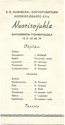 Nuorisojuhlan ohjelma 1945 Tampere, Rantaperkiö
