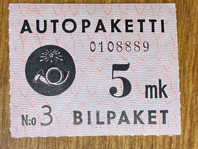 AUTOPAKETTIMERKKI 1949/50 5MK W2**