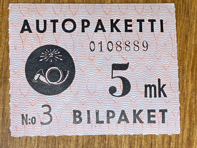 AUTOPAKETTIMERKKI 1949/50 5MK W2**