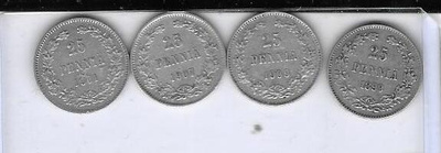 25 bpenniä 1898, 1901, 1907 ja 1909