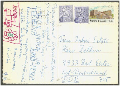 1973 40p Treen postitalo ym postikortilla DDR:ään