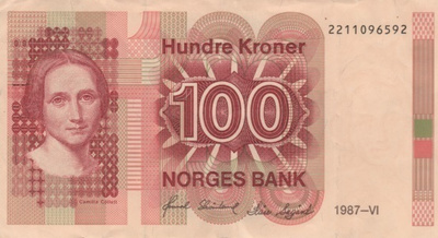 (B0082) NORWAY, 1987. 100 Kroner. P-43c. VF