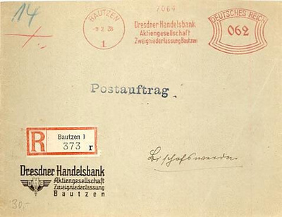 Saksa 1928 kassomiskirje frankkeerausleimalla