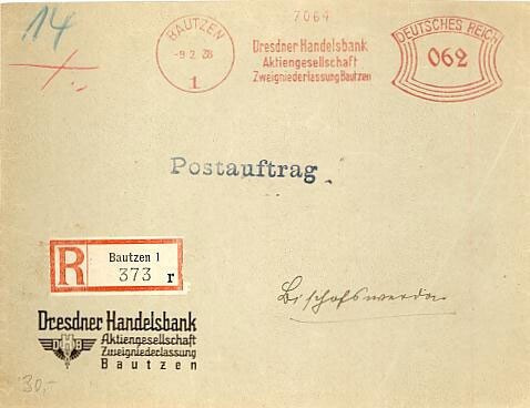 Saksa 1928 kassomiskirje frankkeerausleimalla