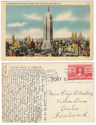 Vanha kortti, Yhdysvallat, New York, vuodelta 1948