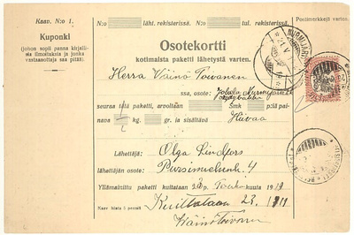 1917 1mk yksin pakettikortti
