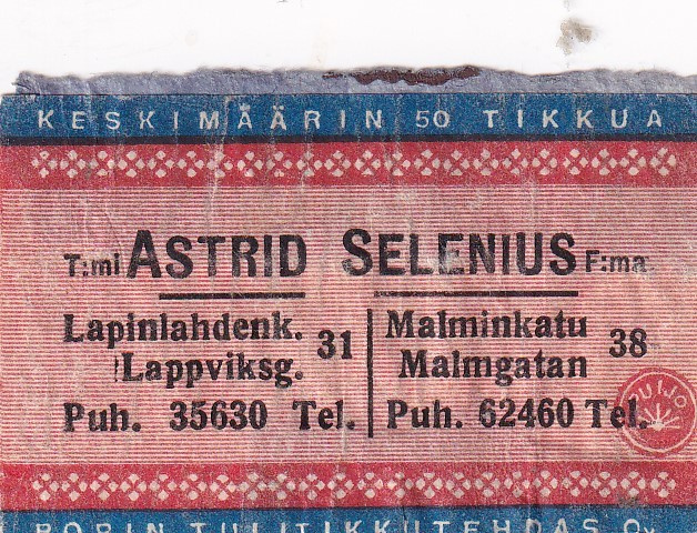 Helsinki, T:mi Astrid Selenius F:ma   s3