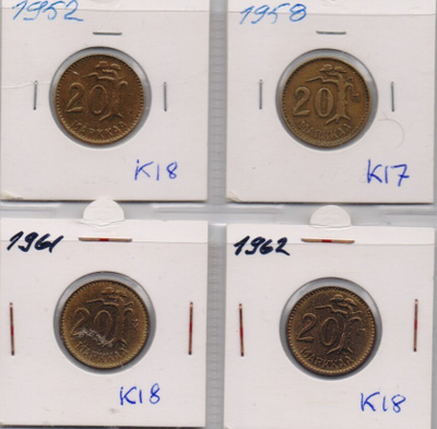 1952-62 20 markkaa keräilyarvot määritelty