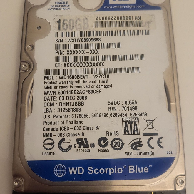 WD 160GB 2,5 5400rpm sata kovalevy
