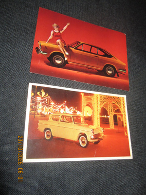 Vanhat autokortit: Fiat 850 Sport & Ford Anglia (2 kpl)