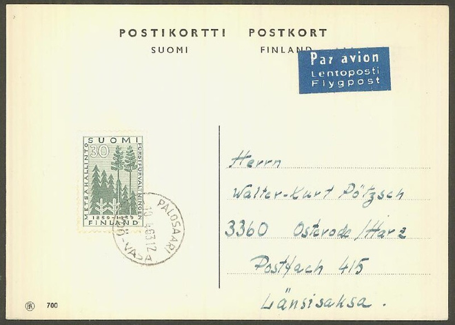 1959 metsähallinto 30 mk lentokortti Saksaan