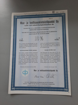 obligaatio Maa- ja teollisuuskiinteistöpankki -86 10000/ 10%