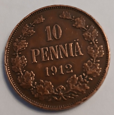 Nikolai II, kupari 10 penniä vuodelta 1912