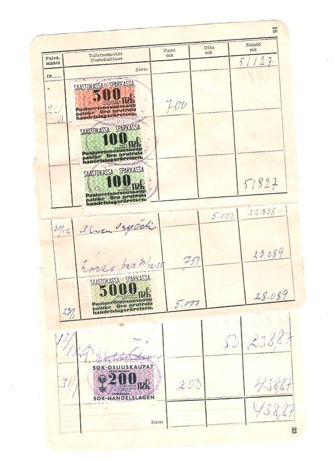 Säästökassa, merkit, 10 kpl. , 1950-lukua.