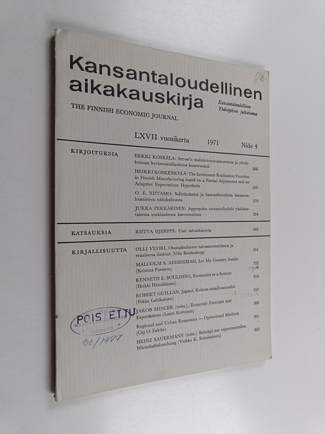 Kansantaloudellinen aikakauskirja 1971 nide 4