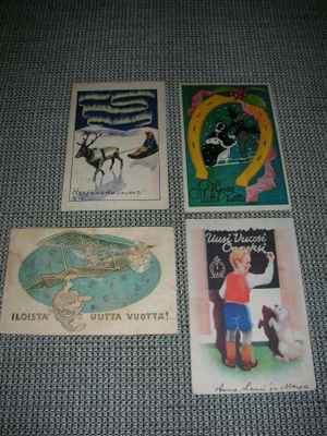 vanhoja uudenvuodenkortteja 20-50-luku