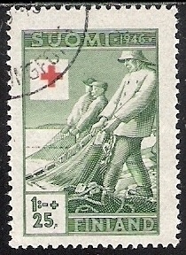 1946 Punainen Risti 1 mk + 25 p leimattu LaPe 307