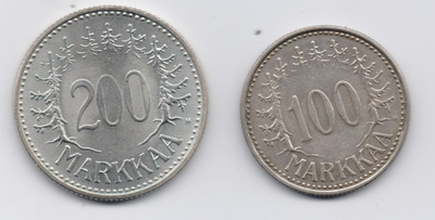 1957 100 markkaa ja 1958 200 markkaa