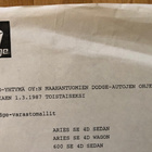Hinnasto Aro-Yhtymä Dodge Aries & Dodge 600 SE vuodelta 1987 - pikkukuva 2