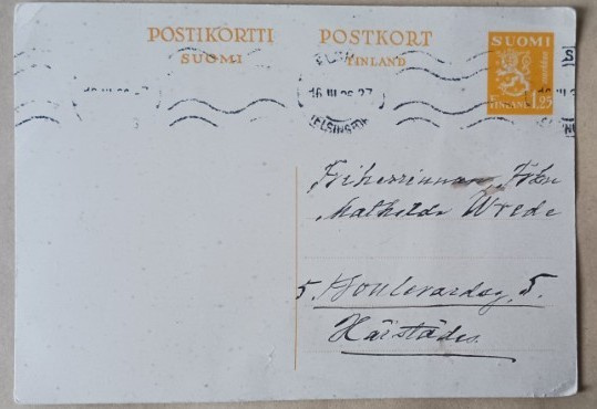 Aina Lagus -> kortti vapaaherratar Mathilda Wrede, ehiö 1936