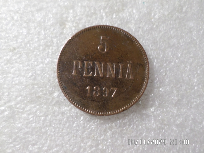 5   penniä  1897  siistikuntoinen  kl 8-9
