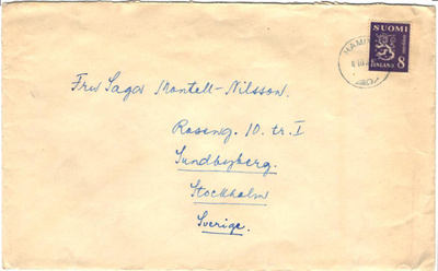 POSTILÄHETYS HAMINA -RUOTSI 8MK VIOLETTI