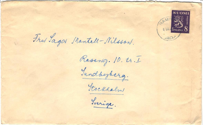 POSTILÄHETYS HAMINA -RUOTSI 8MK VIOLETTI