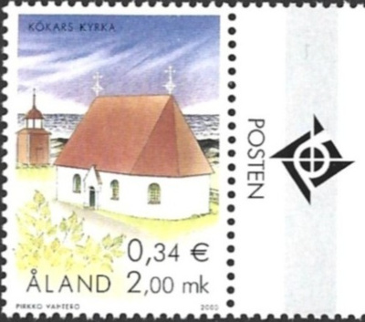 Ål 2000 Kökarin kirkko 2,00 mk välilöpari logo ** LaPe 182