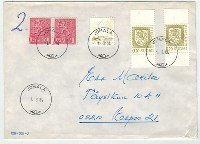 Ahvenanmaa 1.3.1984 sekafrankkeerauskirje mantereelle