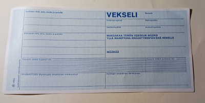 Vekselilomake, vanha, käyttämätön