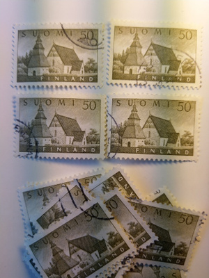 Malli 1954 Lammin kirkko oliivi postimerkki 50 markka