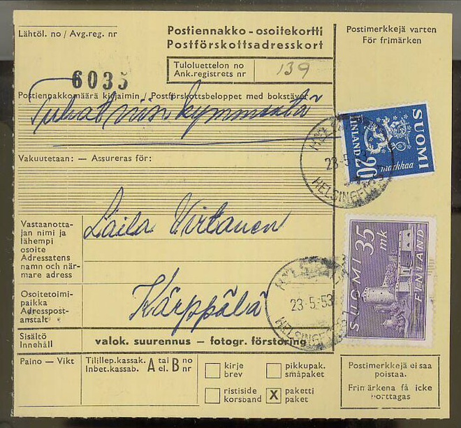 M30 1953 postiennakkopaketti
