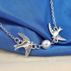 844 .. Elegant Silver 2-Flying-Linnut / Helmi .. Kaulakoru - pikkukuva 3
